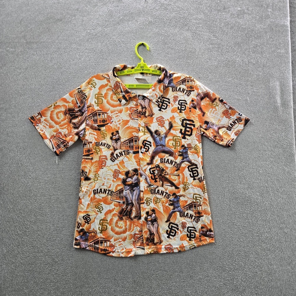 San Francisco Giants Men Button Up Shirt M Orange Graphic Hawaiian Short Sleeve